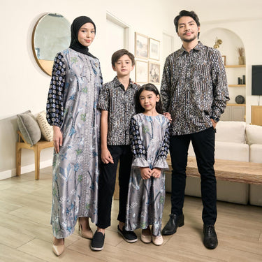 [New Collection] ZM Zaskia Mecca - Sarimbit Family Set 1 - Lilya Raya Series | Gamis Wanita | Kemeja Koko Pria Anak