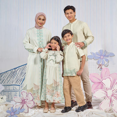 [Raya Collection] ZM Zaskia Mecca - Sarimbit Family Set 1 - Jejak Teduh Huta | Dress Wanita | Kemeja Koko Pria Anak