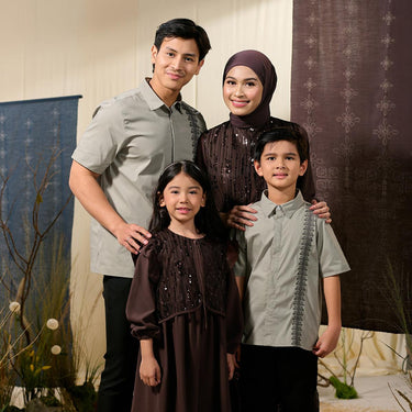 [Raya Collection] ZM Zaskia Mecca - Sarimbit Family Set - Jejak Teduh Series Arta Pusaka | Dress Wanita | Kemeja Pria Anak