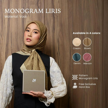 [INCLUDE HARD BOX] ZM Zaskia Mecca - Scarf Monogram Series Liris | Hijab Premium Square Motif Kerudung Segi Empat