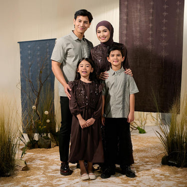[Raya Collection] ZM Zaskia Mecca - Sarimbit Family Set - Jejak Teduh Series Arta Pusaka | Dress Wanita | Kemeja Pria Anak