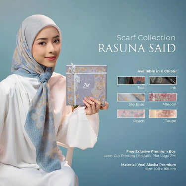[INCLUDE HARD BOX] ZM Zaskia Mecca - Scarf Bunga Pertiwi Edisi Rasuna Said | Material Voal Alaska Premium | Hijab Motif Segi Empat