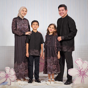 [Raya Collection] ZM Zaskia Mecca - Sarimbit Family Set 2 - Jejak Teduh Huta | Dress Wanita | Kemeja Koko Pria Anak
