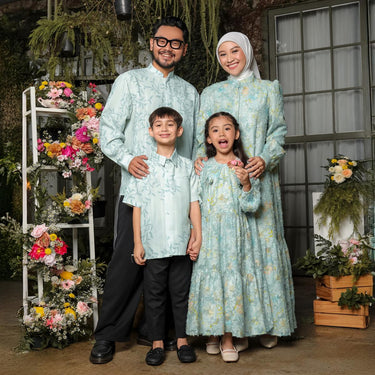 [Raya Collection] ZM Zaskia Mecca - Sarimbit Family Set 2 - Lilya Senja | Gamis Wanita | Kemeja Koko Pria Anak