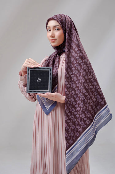 [INCLUDE PREMIUM HARD BOX] ZM Zaskia Mecca - Inisial Monogram Series Scarf Voal - Hijab Square Motif Kerudung Segi Empat