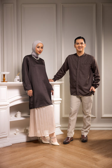 ZM Zaskia Mecca - Sarimbit Couple Set 2 Browny - Teman Serumpun - Edisi Kamboja - Raya Collection Koleksi Lebaran Premium