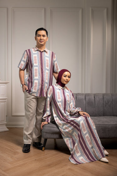 ZM Zaskia Mecca - Sarimbit Couple Set Maroon - Monogram Series Lambang - Raya Collection Koleksi Lebaran Premium