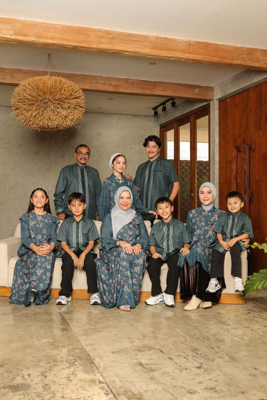 ZM Zaskia Mecca - Sarimbit Family Set 1 Teal Blue - Alkisah - Edisi Timun Mas - Raya Collection Koleksi Lebaran Premium