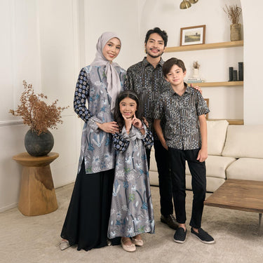 [New Collection] ZM Zaskia Mecca - Sarimbit Family Set 2 - Lilya Raya Series | Tunik Wanita | Kemeja Koko Pria Anak