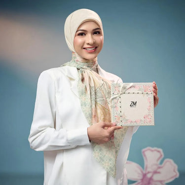 [INCLUDE HARD BOX] ZM Zaskia Mecca - Scarf Jejak Teduh Ruma | Hijab Voal Alaska Premium Square | Hijab Motif Kerudung Segi Empat