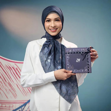 [INCLUDE HARD BOX] ZM Zaskia Mecca - Scarf Jejak Teduh Ruma | Hijab Voal Alaska Premium Square | Hijab Motif Kerudung Segi Empat