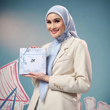 [INCLUDE HARD BOX] ZM Zaskia Mecca - Scarf Jejak Teduh Huta | Hijab Voal Alaska Premium Square | Hijab Motif Kerudung Segi Empat