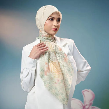[INCLUDE HARD BOX] ZM Zaskia Mecca - Scarf Jejak Teduh Ruma | Hijab Voal Alaska Premium Square | Hijab Motif Kerudung Segi Empat